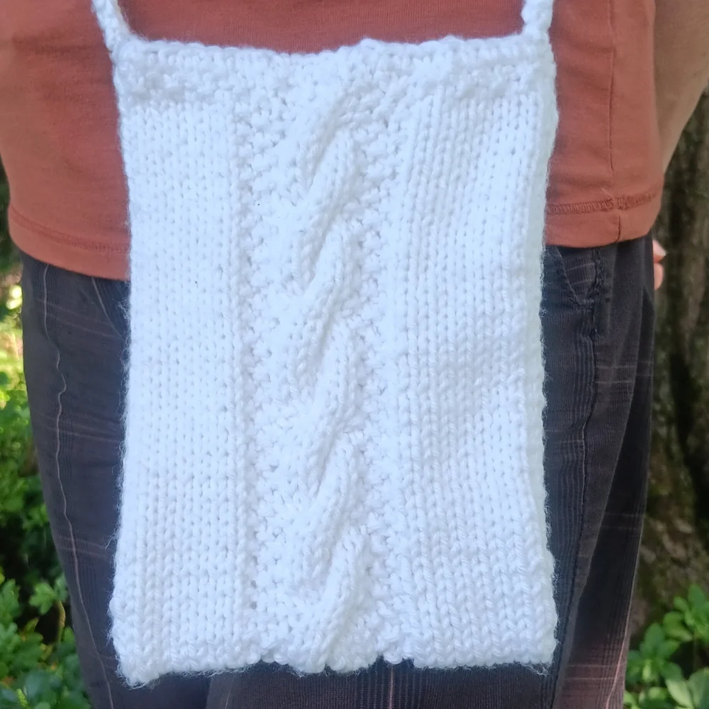 Handmade Handknit White Cableknit Crossbody Cell Phone Bag